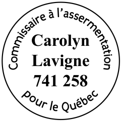 Étampe commissaire à l'assermentation - Québec - modèle 52
