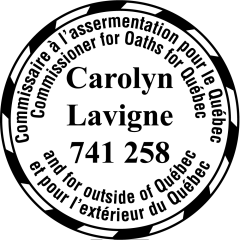 étampe personnalisée bilingue pour commissaire a assermentation quebec modele 72