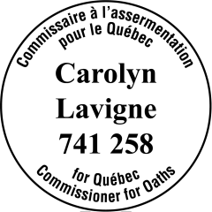 étampe personnalisée bilingue pour commissaire a assermentation quebec modele 72